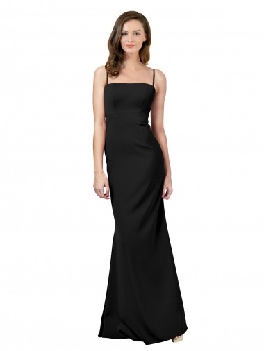 Achat Noir Fourreau Bretelles spaghetti Col Carré Crêpe Stretch Longue Formelles Robes demoiselle d'honneur / Robes de soirée / Robes de bal