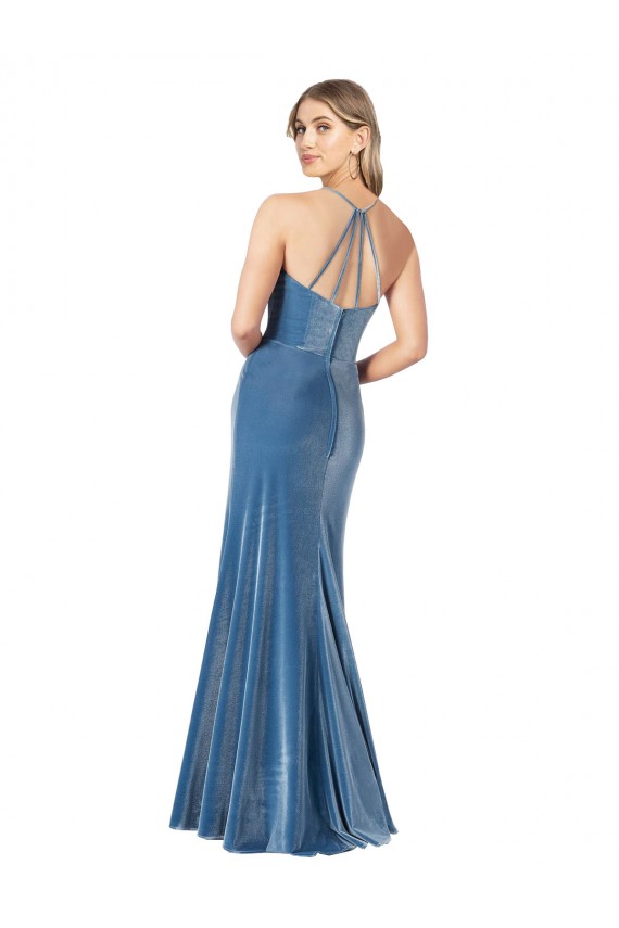 Achat Noir Fourreau Bretelles spaghetti Col bijou Velours Stretch Longue Formelles Robes demoiselle d'honneur / Robes de soirée / Robes de bal