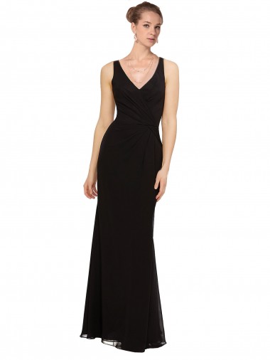 Achat Noir Fourreau Col V Mousseline Longue Robes demoiselle d'honneur