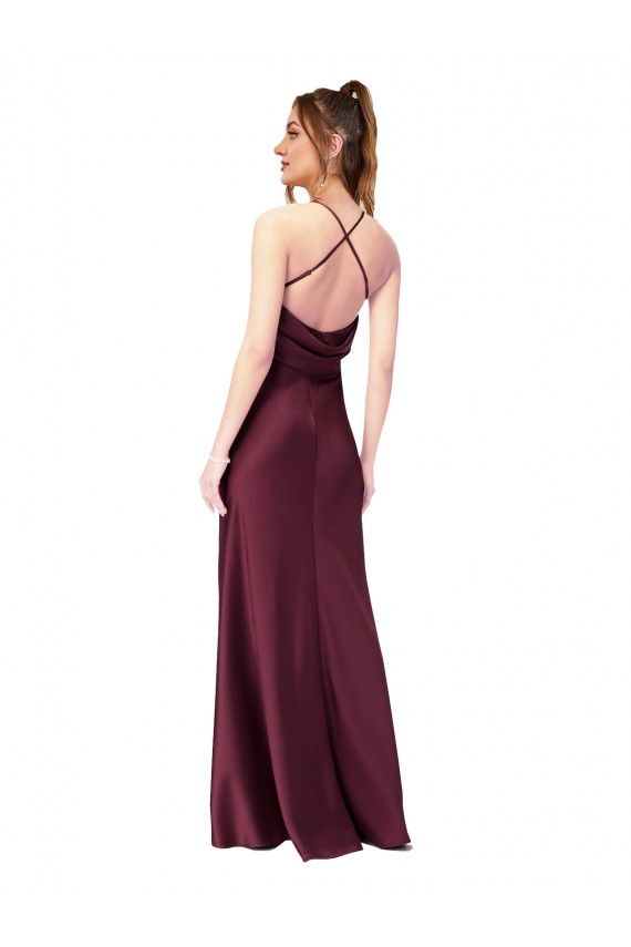 Achat Noir Fourreau Col V Satiné Soyeux Longue Formelles Robes demoiselle d'honneur / Robes de soirée / Robes de bal