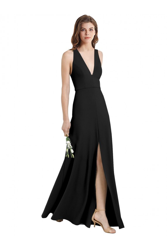 Achat Noir Fourreau Licou Col V Crêpe Stretch Longue Formelles Robes demoiselle d'honneur / Robes de soirée / Robes de bal