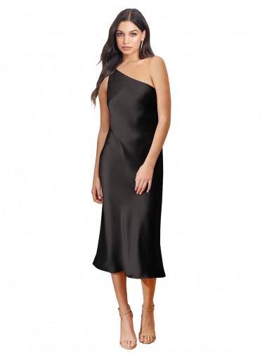 Achat Noir Fourreau midi Satiné Stretch Courte Robes demoiselle d'honneur / Robes de soirée / Robes de cocktail