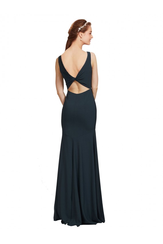 Achat Noir Sirène Bateau Crêpe Stretch Longue Robes demoiselle d'honneur / Robes de bal