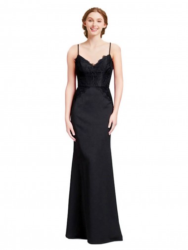 Achat Noir Sirène Bretelles spaghetti Col V Crêpe Stretch Longue Robes demoiselle d'honneur / Robes de bal