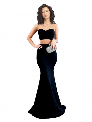 Achat Noir Sirène Col Haut Crêpe Stretch Longue Formelles Robes demoiselle d'honneur / Robes de soirée / Robes de bal