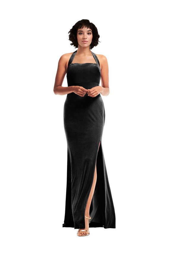 Achat Noir Sirène Licou Velours Stretch Longue Formelles Robes demoiselle d'honneur / Robes de soirée / Robes de bal