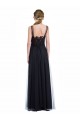 Achat Noir Trapèze Bateau Illusion Tulle Dentelle Longue Robes demoiselle d'honneur