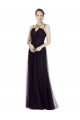 Achat Noir Trapèze Bretelles spaghetti Col Haut Tulle Longue Robes demoiselle d'honneur