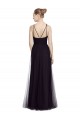 Achat Noir Trapèze Bretelles spaghetti Col Haut Tulle Longue Robes demoiselle d'honneur