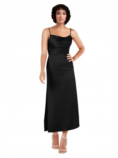 Achat Noir Trapèze Bretelles spaghetti Satiné Soyeux Courte Robes demoiselle d'honneur / Robes de soirée / Robes de cocktail