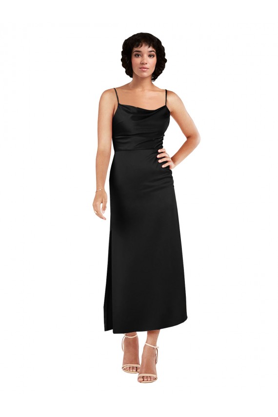 Achat Noir Trapèze Bretelles spaghetti Satiné Soyeux Courte Robes demoiselle d'honneur / Robes de soirée / Robes de cocktail
