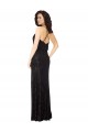 Achat Noir Trapèze Bretelles spaghetti Velours Floral Velours Stretch Longue Robes demoiselle d'honneur