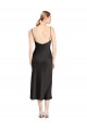 Achat Noir Trapèze Bretelles spaghetti midi Satiné Stretch Courte Robes demoiselle d'honneur / Robes de soirée / Robes de cocktail