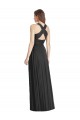 Achat Noir Trapèze Col V Mousseline Longue Robes demoiselle d'honneur