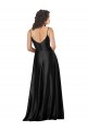Achat Noir Trapèze Col V Satiné Soyeux Longue Formelles Robes demoiselle d'honneur / Robes de soirée / Robes de bal