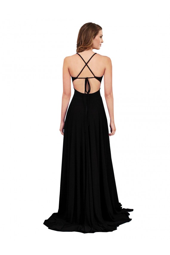 Achat Noir Trapèze Col V Spandex Longue Formelles Robes demoiselle d'honneur / Robes de soirée / Robes de bal