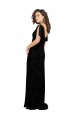 Achat Noir Trapèze Col V Velours Floral Velours Stretch Longue Robes demoiselle d'honneur