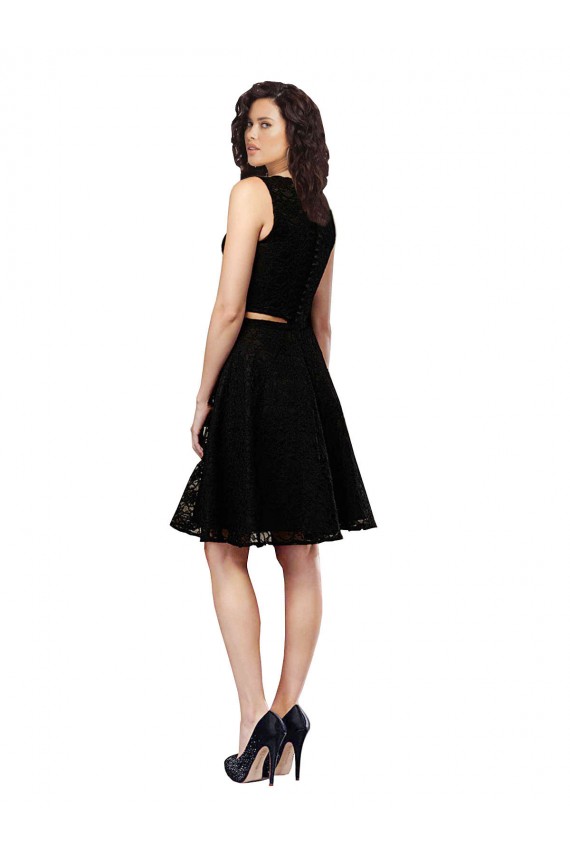 Achat Noir Trapèze Col bijou Dentelle Courte Robes demoiselle d'honneur / Robes de cocktail