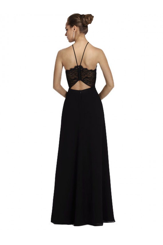 Achat Noir Trapèze Licou Mousseline Dentelle Longue Robes demoiselle d'honneur