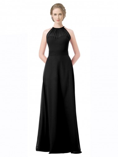 Achat Noir Trapèze Licou Mousseline Longue Robes demoiselle d'honneur