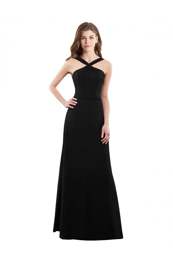Achat Noir Trapèze Licou Mousseline Longue Robes demoiselle d'honneur