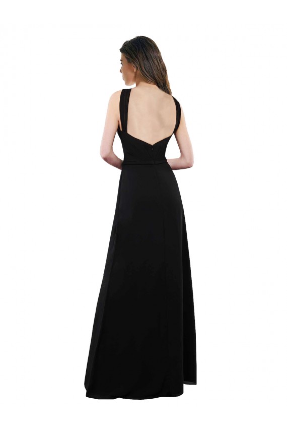 Achat Noir Trapèze Licou Mousseline Longue Robes demoiselle d'honneur