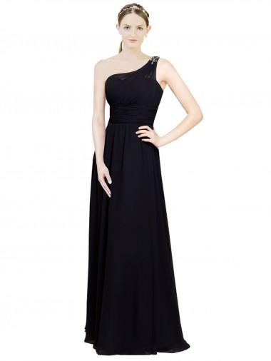 Achat Noir Trapèze Mousseline Longue Robes demoiselle d'honneur