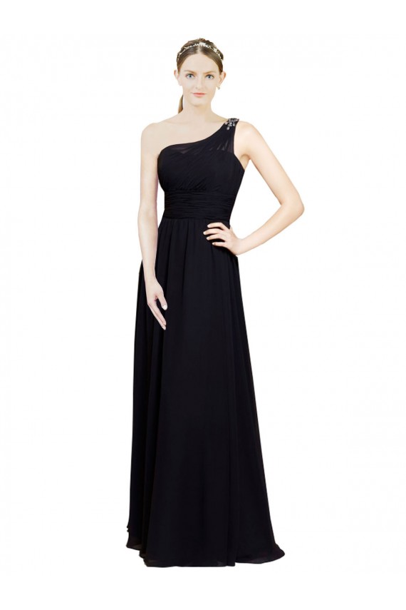 Achat Noir Trapèze Mousseline Longue Robes demoiselle d'honneur