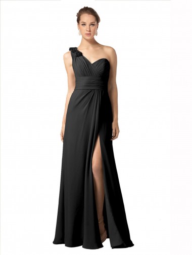 Achat Noir Trapèze Mousseline Longue Robes demoiselle d'honneur