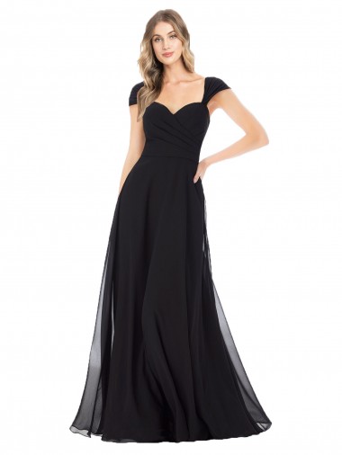 Achat Noir Trapèze Mousseline Longue Robes demoiselle d'honneur