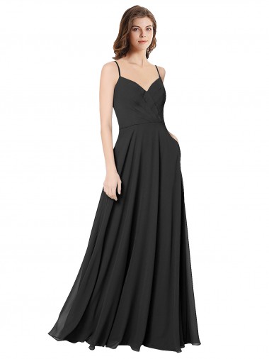 Achat Noir Trapèze Mousseline Longue Robes demoiselle d'honneur