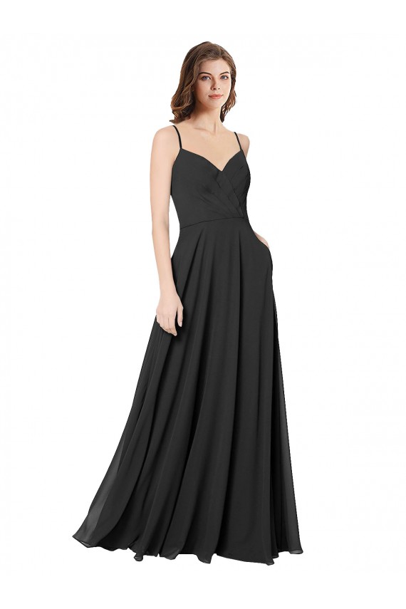 Achat Noir Trapèze Mousseline Longue Robes demoiselle d'honneur