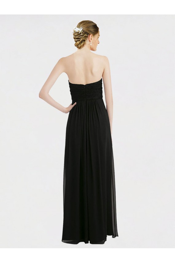 Achat Noir Trapèze Sans bretelle Mousseline Dentelle Longue Robes demoiselle d'honneur
