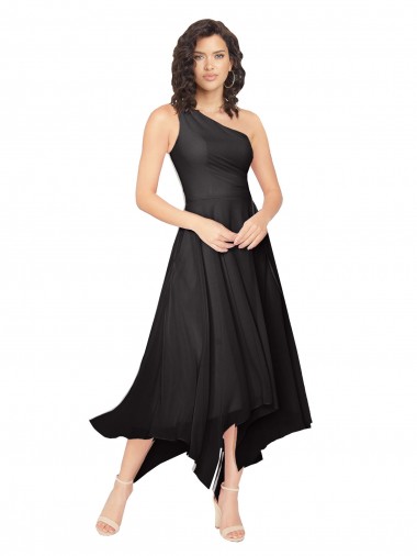 Achat Noir Trapèze Sans bretelle midi Mousseline Courte Asymétrique Robes demoiselle d'honneur / Robes de cocktail