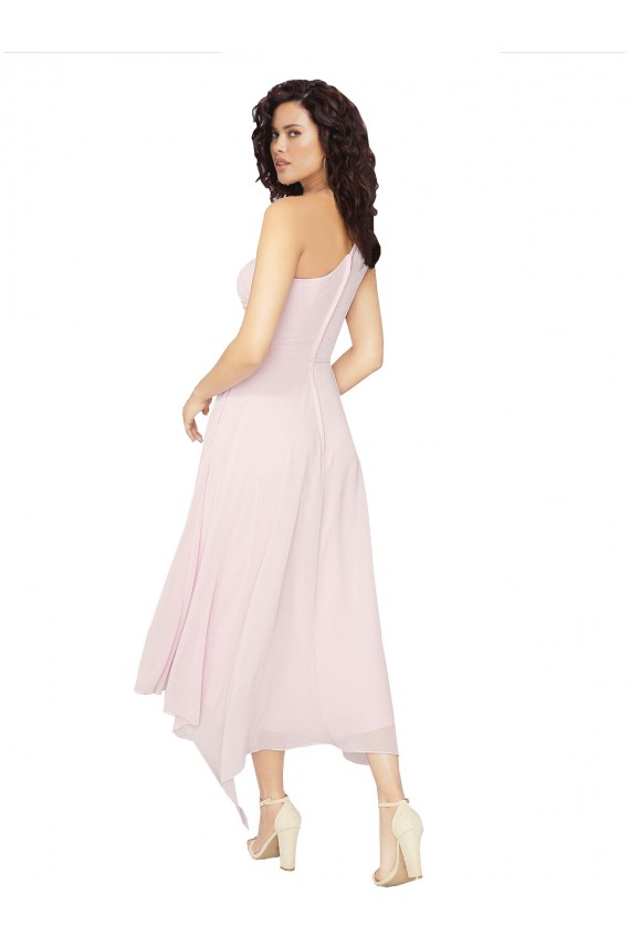 Achat Noir Trapèze Sans bretelle midi Mousseline Courte Asymétrique Robes demoiselle d'honneur / Robes de cocktail