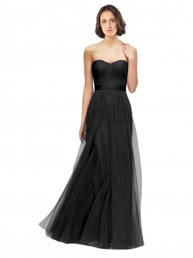 Achat Noir Trapèze Tulle Longue Robes demoiselle d'honneur