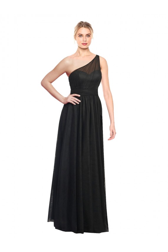 Achat Noir Trapèze Tulle Longue Robes demoiselle d'honneur