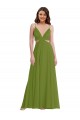 Achat Olive verte Trapèze Col V Mousseline Longue Robes demoiselle d'honneur