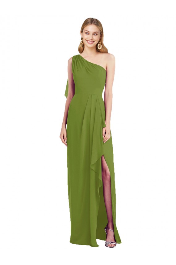 Achat Olive verte Trompette Mousseline Longue Robes demoiselle d'honneur