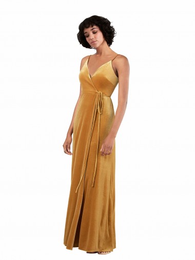 Achat Or Colonne Col V Velours Stretch Longue Formelles Robes demoiselle d'honneur / Robes de soirée / Robes de bal