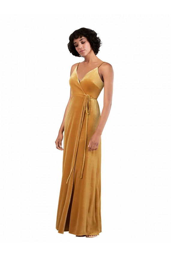 Achat Or Colonne Col V Velours Stretch Longue Formelles Robes demoiselle d'honneur / Robes de soirée / Robes de bal