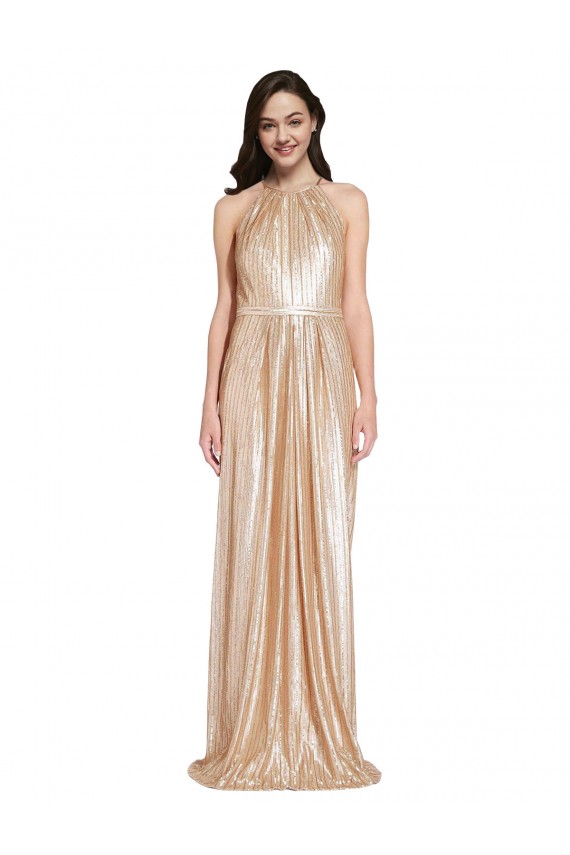 Achat Or Fourreau Licou Col Haut Paillette Longue Formelles Robes demoiselle d'honneur / Robes de soirée / Robes de bal