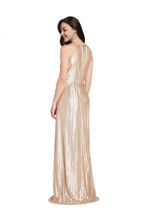 Achat Or Fourreau Licou Col Haut Paillette Longue Formelles Robes demoiselle d'honneur / Robes de soirée / Robes de bal