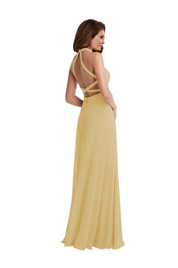 Achat Or Trapèze Licou Mousseline Longue Robes demoiselle d'honneur