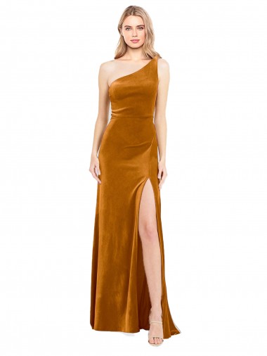 Achat Or Trapèze Velours Stretch Longue Formelles Robes demoiselle d'honneur / Robes de soirée / Robes de bal