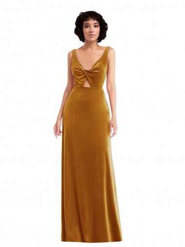 Achat Or Trompette Col V Velours Stretch Longue Robes demoiselle d'honneur / Robes de bal