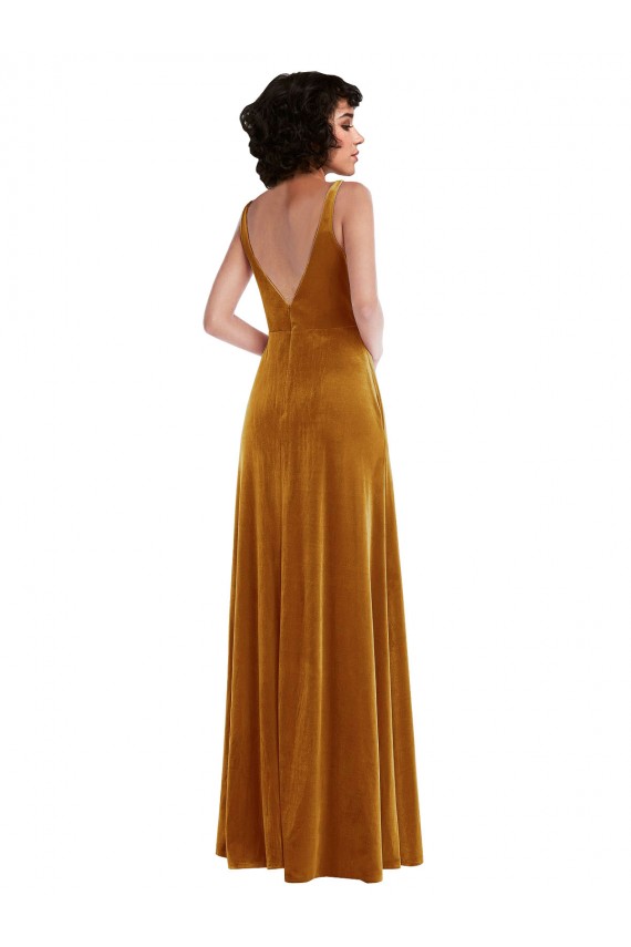Achat Or Trompette Col V Velours Stretch Longue Robes demoiselle d'honneur / Robes de bal
