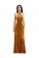 Achat Or Trompette Licou Col Haut Velours Stretch Longue Robes demoiselle d'honneur / Robes de bal