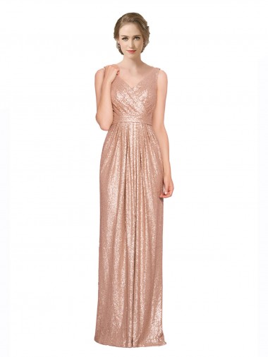 Achat Or rose Fourreau Col V Paillette Longue Formelles Robes demoiselle d'honneur / Robes de soirée / Robes de bal