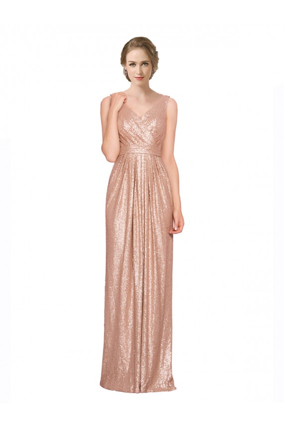 Achat Or rose Fourreau Col V Paillette Longue Formelles Robes demoiselle d'honneur / Robes de soirée / Robes de bal